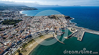 Greece. Island of Crete. Rethymno. Drone photography contest. Lighthouse Stock Photo